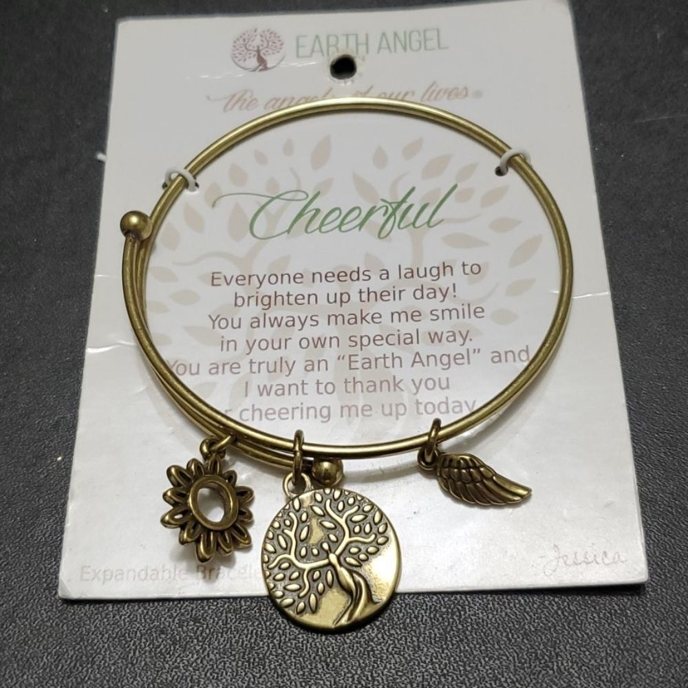 Earth Angel gold tone cheerful bracelet tree sun